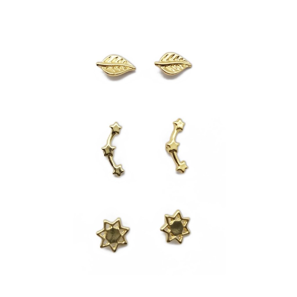 Nwt Gemma Simone Gold Leaf, Star, And Sun Earring Set